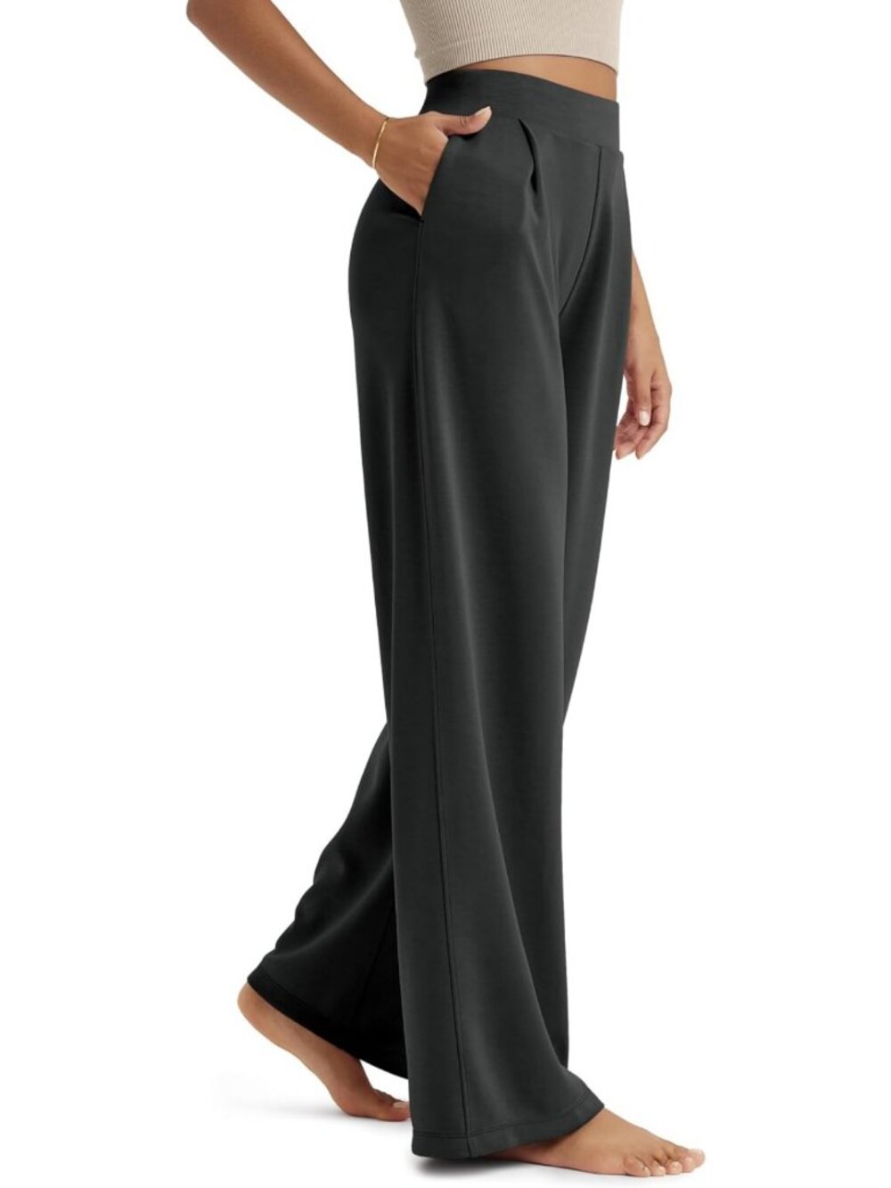 Soft Wide Leg High Waist Pants for Women | Casual Relaxed Fit with Pockets